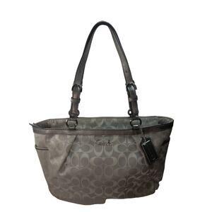 Coach Silver Metallic Signature Lurex East West Gallery Tote 11” W x 10” H x 4”